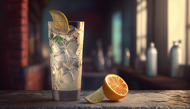 Fresh citrus cocktail with lemon and lime slices generative AI