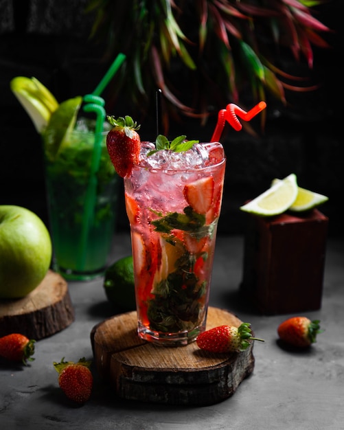 Fresh cocktail with strawberries and mint