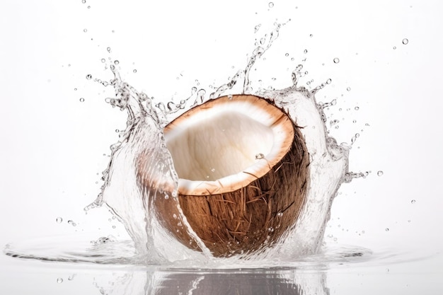 Free photo fresh coconut splashing water ai generative