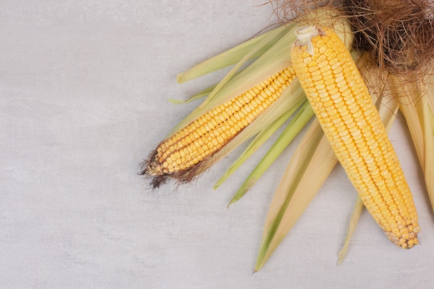 Fresh corns on cobs on white.