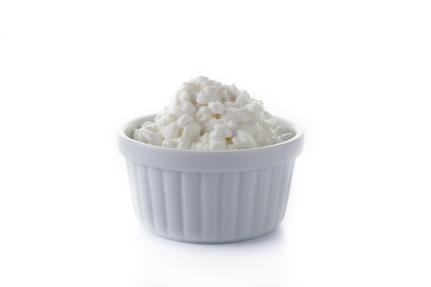 Fresh cottage cheese isolated on white background