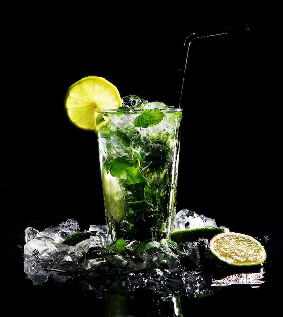 Fresh drink with green lime