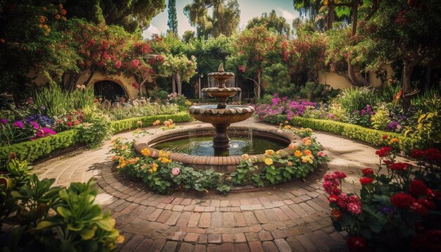 Fresh flowers bloom in historic courtyard gardens generated by AI