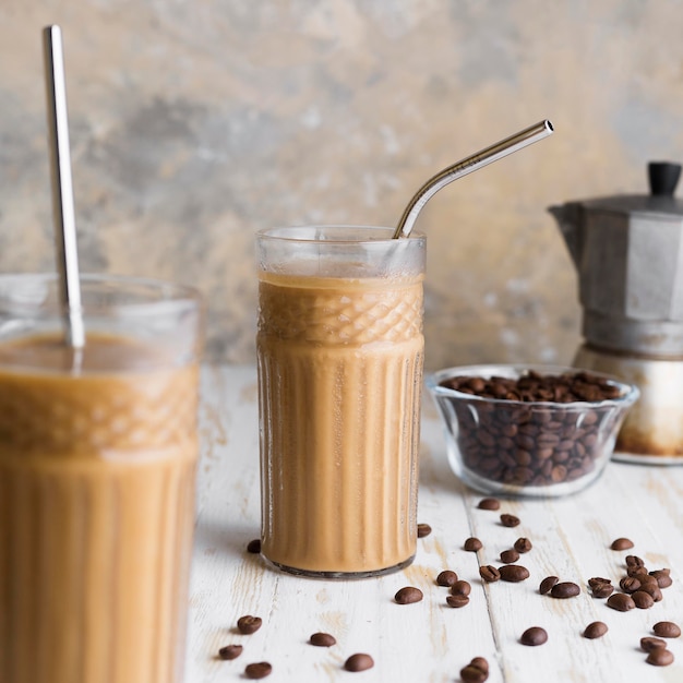 Fresh frappe arrangement on white table