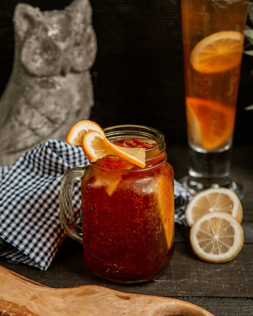 fresh fruit ice tea with sparkling water