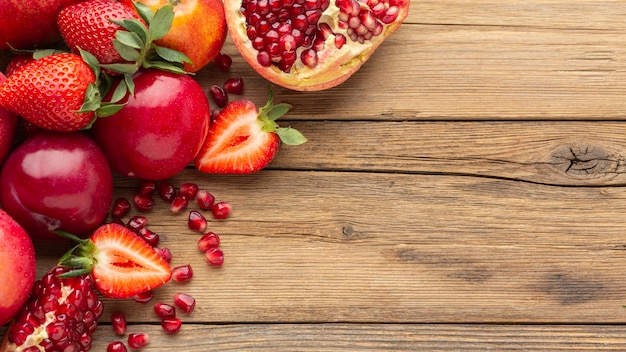 Fresh fruits arrangement flat lay