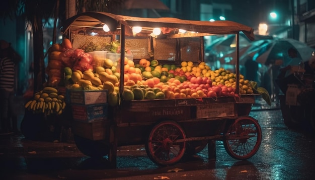 Free Photo fresh fruits and veggies sold at night market generated by ai