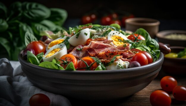 Fresh garden salad with juicy tomato slice generated by AI