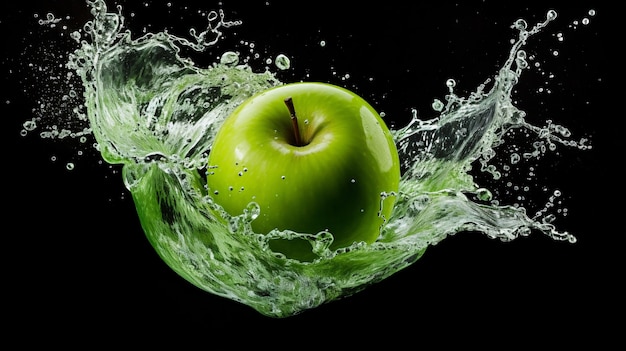 Fresh green apple with water drops