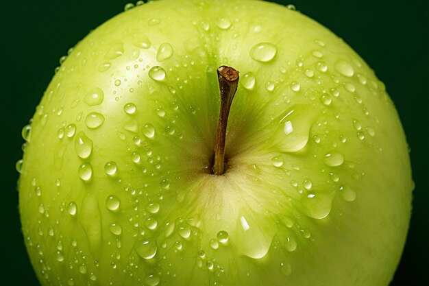 Fresh green apple with water drops