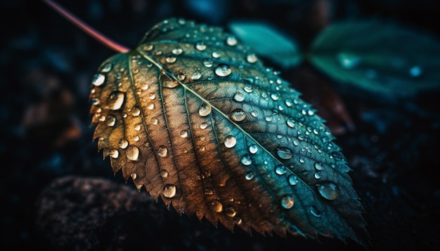 Free photo fresh green leaf with dew drop close up generated by ai