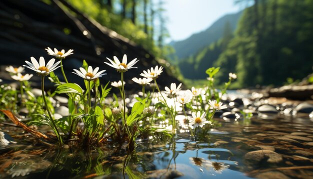 Fresh green meadow wildflowers bloom nature beauty in summer generated by artificial intellingence