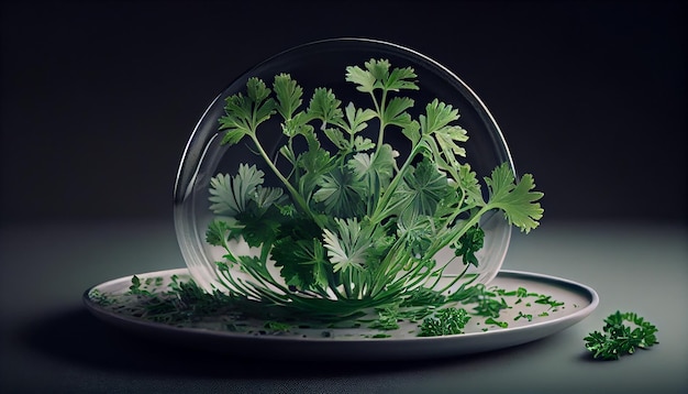 Free Photo fresh green parsley in a transparent glass vase generated by ai