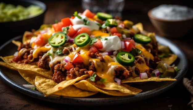 Fresh guacamole on a tortilla chip a delicious Mexican appetizer generated by artificial intelligence