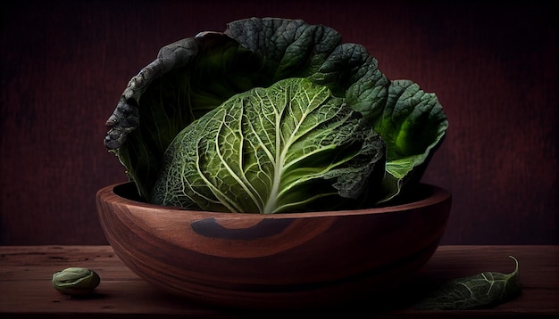 Fresh leafy greens in a rustic bowl generated by AI