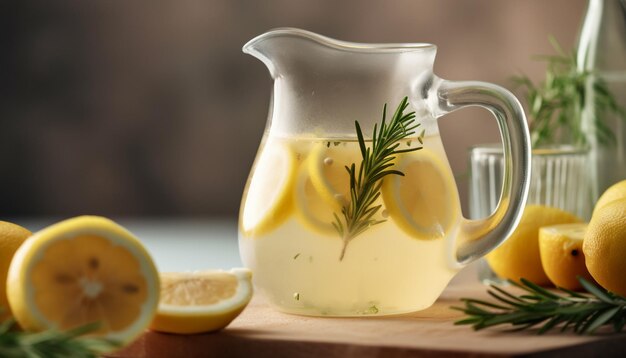 Fresh lemonade on rustic table with organic ingredients generated by AI