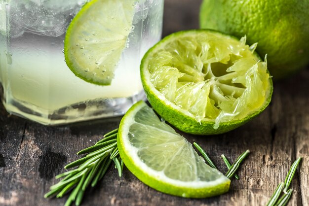 Fresh lime drinks macro shot