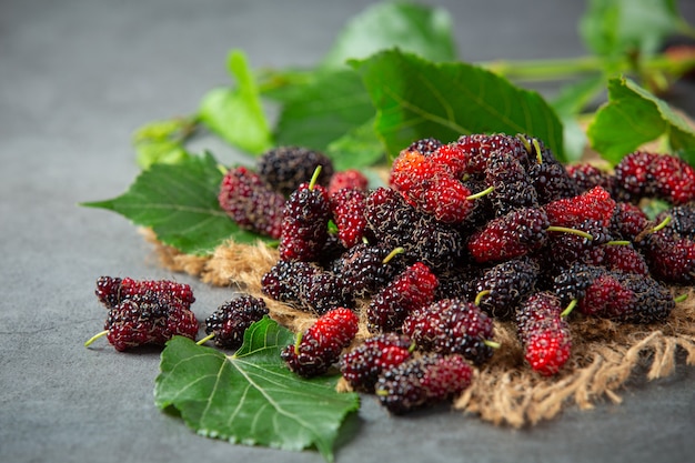 Fresh mulberrys on dark surface