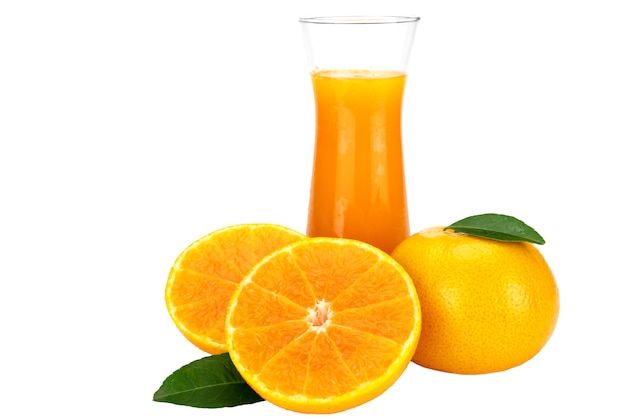 Fresh orange juice fruit drink glass over white  