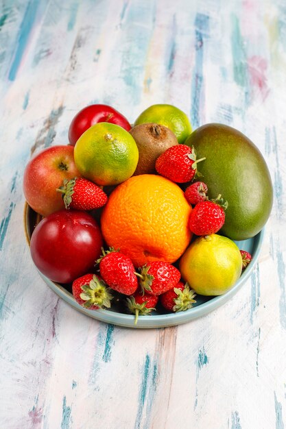 Fresh organic assorted fruits and berries.