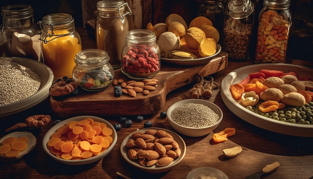 Fresh organic fruit and nut snack bowl generated by AI