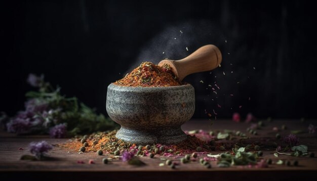 Fresh organic herbs ground for healthy seasoning generated by AI