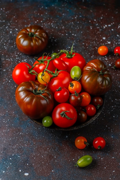 Fresh organic various tomatoes.