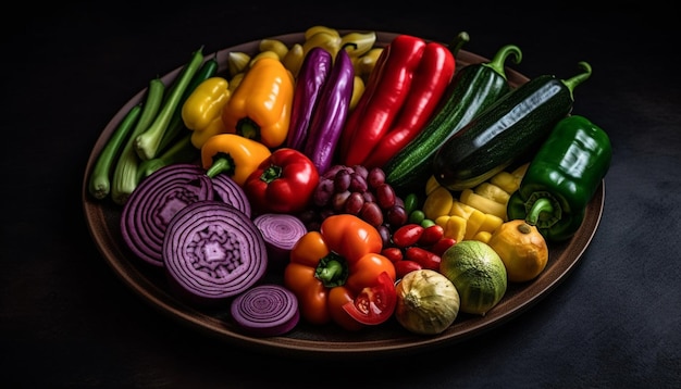 Fresh organic vegetable salad with multi colored ingredients generated by AI