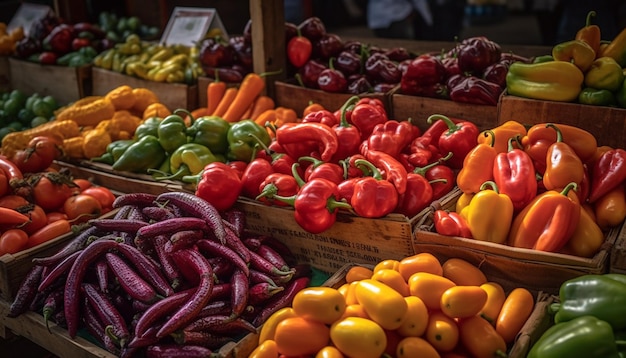 Fresh organic vegetables and fruits in abundance generated by AI