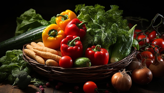 Fresh organic vegetables in a healthy eating basket generated by artificial intelligence