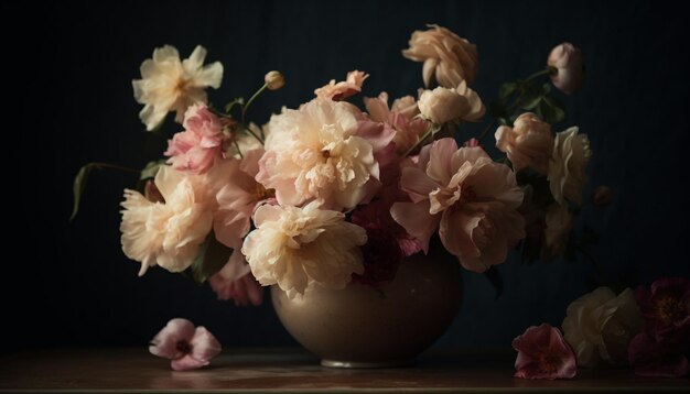 Fresh peony bouquet brings romance to table decor generated by AI