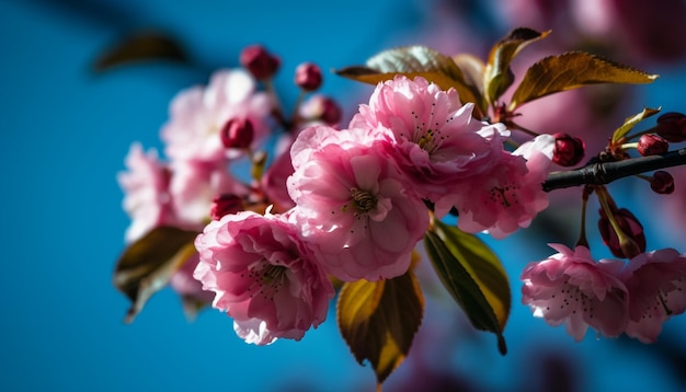 Free photo fresh pink blossom on green branch outdoors generated by ai