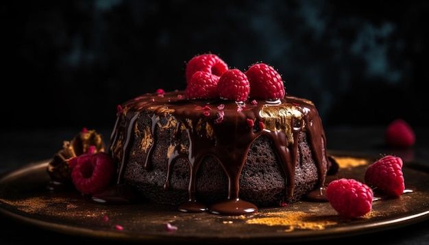 Free photo fresh raspberry dessert with gourmet dark chocolate generative ai