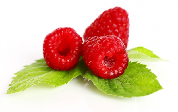 Fresh raspberry with leaves