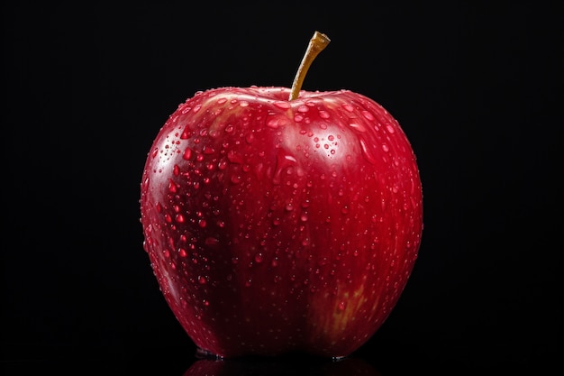 Fresh red apple with water drops