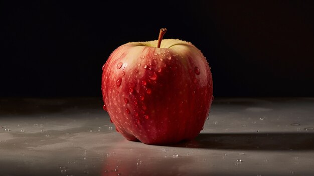 Fresh red apple with water drops