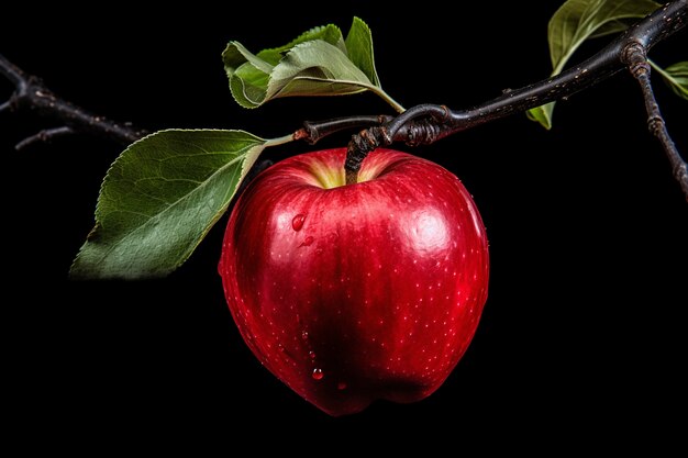 Fresh red apple with water drops