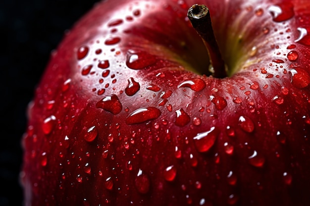 Fresh red apple with water drops