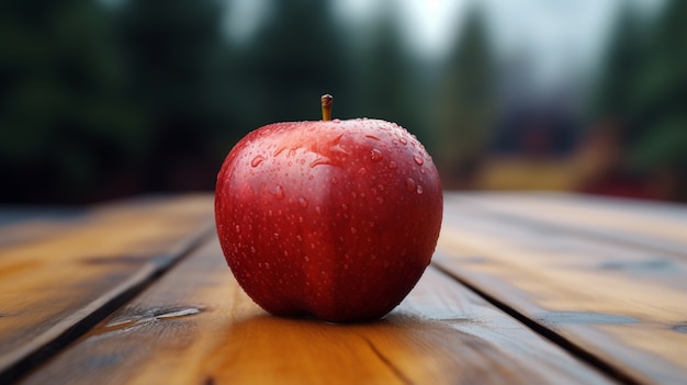 Fresh red apple with water drops