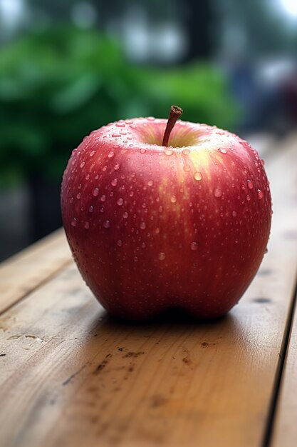 Fresh red apple with water drops