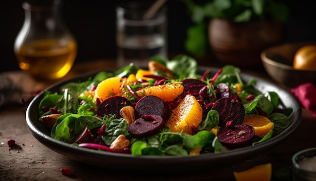 Free Photo fresh salad bowl with organic vegetables and herbs generated by ai