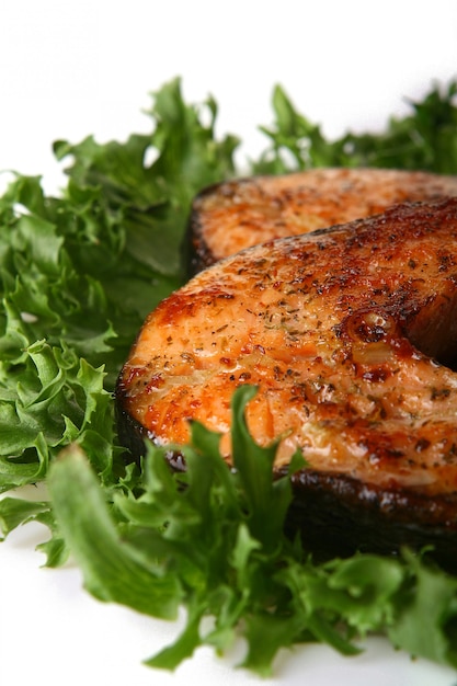 Fresh salmon garnish with salad