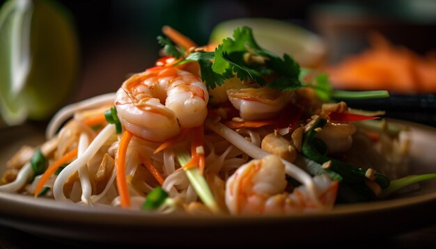 Fresh seafood salad prawns scampi and cilantro generated by AI