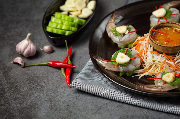 Fresh shrimp soaked in fish sauce, Thai food.