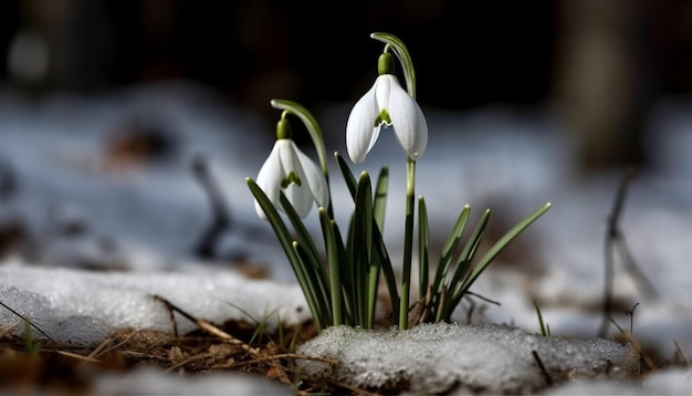 Free photo fresh snowdrop blooms in a winter wonderland generated by ai