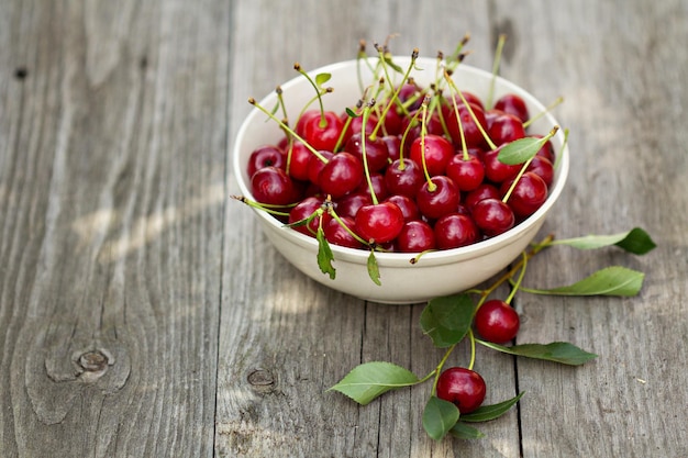 Fresh sour cherry in a bowl