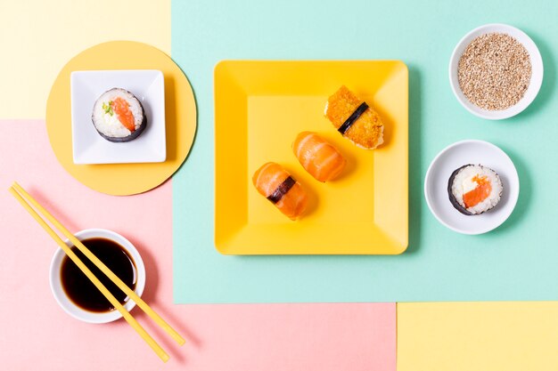 Fresh sushi rolls on plate