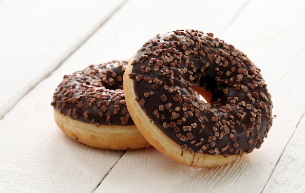 Fresh tasty donuts with chocolate glaze