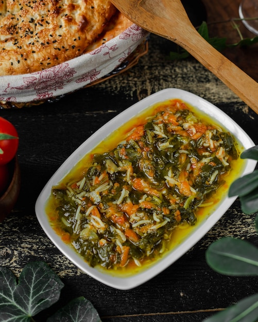 fresh tendir bread and vegetable salad with rice