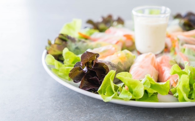 Fresh vegetable noodle spring roll, diet food, clean food, salad